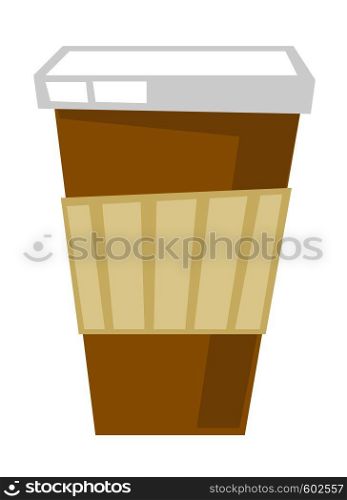Disposable paper take-out coffee cup with cover and holder vector cartoon illustration isolated on white background.. Disposable coffee cup vector cartoon illustration.