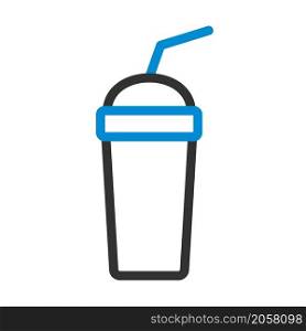 Disposable Soda Cup And Flexible Stick Icon. Editable Bold Outline With Color Fill Design. Vector Illustration.