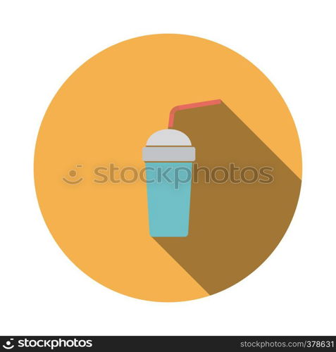 Disposable soda cup and flexible stick icon. Flat color design. Vector illustration.