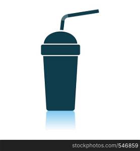 Disposable Soda Cup And Flexible Stick Icon. Shadow Reflection Design. Vector Illustration.