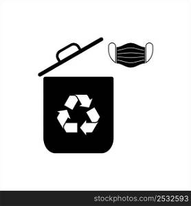 Dispose Face Mask To Trash Icon, Properly Dispose Used Face Mask To Biomedical Waste Disposal Bin Vector Art Illustration