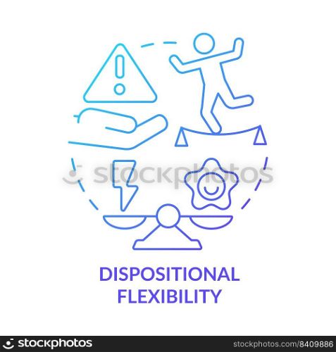 Dispositional flexibility blue gradient concept icon. Optimism and realism. Leader flexibility type abstract idea thin line illustration. Isolated outline drawing. Myriad Pro-Bold fonts used. Dispositional flexibility blue gradient concept icon