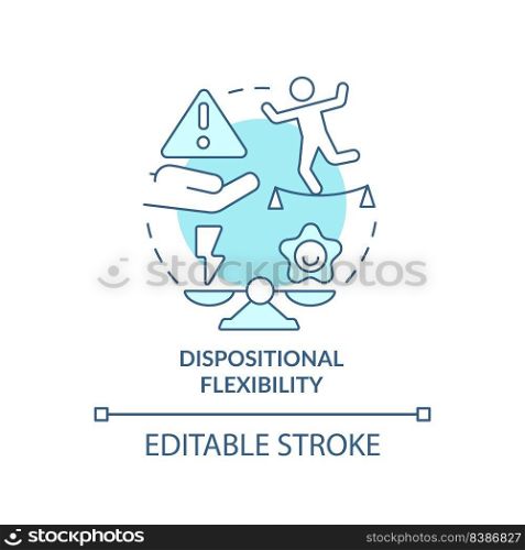 Dispositional flexibility turquoise concept icon. Leader flexibility type abstract idea thin line illustration. Isolated outline drawing. Editable stroke. Arial, Myriad Pro-Bold fonts used. Dispositional flexibility turquoise concept icon