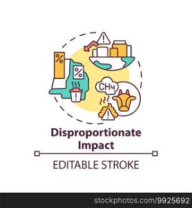 Disproportionate impact concept icon. Equaly idea thin line illustration. Vector isolated outline RGB color drawing. Unequal amount of harmful emissions into the atmosphere. Editable stroke. Disproportionate impact concept icon