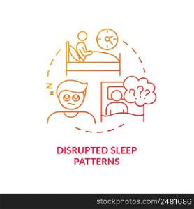 Disrupted sleep patterns red gradient concept icon. Health disorder. Downside of social media abstract idea thin line illustration. Isolated outline drawing. Myriad Pro-Bold font used. Disrupted sleep patterns red gradient concept icon
