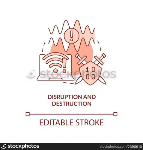 Disruption and destruction red concept icon. Jamming signal. Information warfare abstract idea thin line illustration. Isolated outline drawing. Editable stroke. Arial, Myriad Pro-Bold fonts used. Disruption and destruction red concept icon