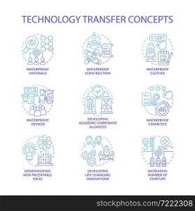 Disseminating technology concept icons set. Innovation integration. Tech knowledge sharing. Corporate partnership creation. idea thin line color illustrations. Vector isolated outline drawings. Disseminating technology concept icons set