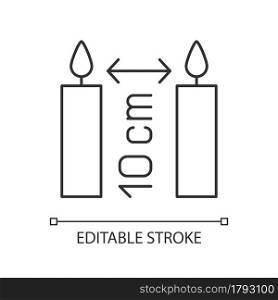 Distance between burning candles linear manual label icon. Thin line customizable illustration. Contour symbol. Vector isolated outline drawing for product use instructions. Editable stroke. Distance between burning candles linear manual label icon