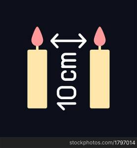 Distance between burning candles RGB color manual label icon for dark theme. Isolated vector illustration on night mode background. Simple filled line drawing on black for product use instructions. Distance between burning candles RGB color manual label icon for dark theme