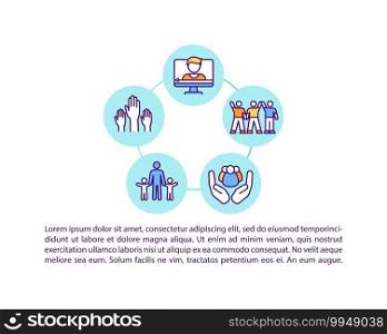 Distance learning concept icon with text. Inviting and pleasant atmosphere in virtual classroom. PPT page vector template. Brochure, magazine, booklet design element with linear illustrations. Distance learning concept icon with text