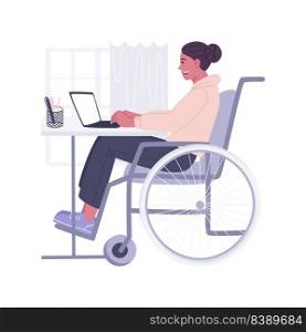 Distance learning isolated cartoon vector illustrations. Girl in wheelchair makes online studies, education process during quarantine, remote learning at university, student life vector cartoon.. Distance learning isolated cartoon vector illustrations.