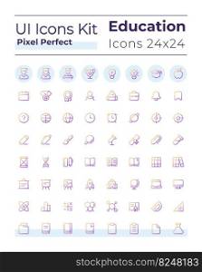 Distance learning platform pixel perfect gradient linear ui icons set. Educational software. Line contour user interface symbols. Modern style pictograms. Vector isolated outline illustrations. Distance learning platform pixel perfect gradient linear ui icons set