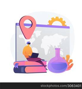 Distance university courses. Academic degree, self education, Internet classes. School online lessons, e learning. College student cartoon character. Vector isolated concept metaphor illustration.. Distance university courses vector concept metaphor.