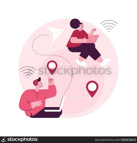 Distance working abstract concept vector illustration. Distance office, working from home, remote job possibility, communication technology, online team meeting, digital nomad abstract metaphor.. Distance working abstract concept vector illustration.