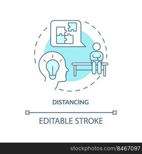 Distancing turquoise concept icon. Avoid negative impact. Cognitive change abstract idea thin line illustration. Isolated outline drawing. Editable stroke. Arial, Myriad Pro-Bold fonts used. Distancing turquoise concept icon