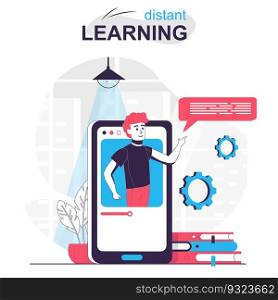 Distant learning isolated cartoon concept. Online education in mobile app, studying at home people scene in flat design. Vector illustration for blogging, website, mobile app, promotional materials.