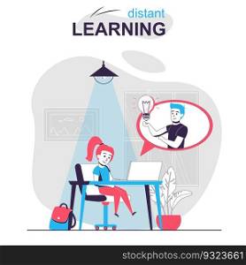 Distant learning isolated cartoon concept. Student studies at home using using video lessons people scene in flat design. Vector illustration for blogging, website, mobile app, promotional materials.