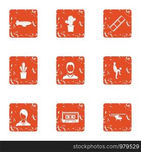 Distant territory icons set. Grunge set of 9 distant territory vector icons for web isolated on white background. Distant territory icons set, grunge style