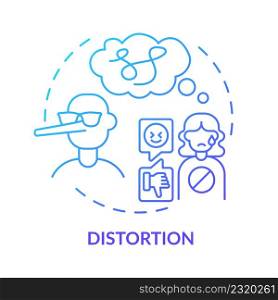 Distortion blue gradient concept icon. Emotional manipulation strategy abstract idea thin line illustration. Distorting reality. Toxic relationship. Isolated outline drawing. Myriad Pro-Bold font used. Distortion blue gradient concept icon