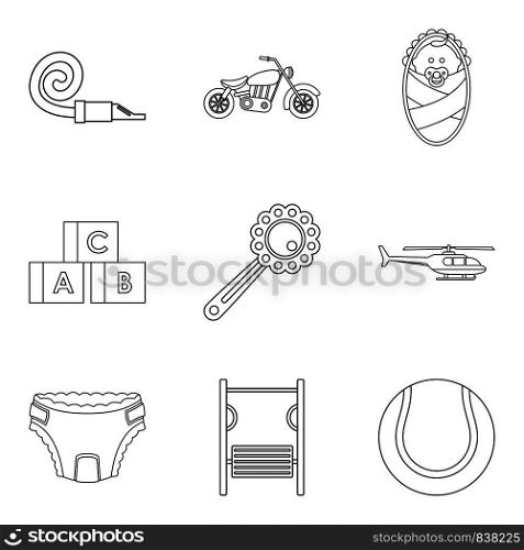 Distract child icons set. Outline set of 9 distract child vector icons for web isolated on white background. Distract child icons set, outline style