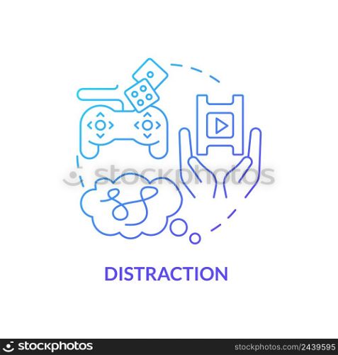 Distraction blue gradient concept icon. Deal with anxiety and fear experience. PTSD coping strategy abstract idea thin line illustration. Isolated outline drawing. Myriad Pro-Bold font used. Distraction blue gradient concept icon