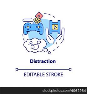 Distraction concept icon. Deal with anxiety and fear. PTSD coping strategy abstract idea thin line illustration. Isolated outline drawing. Editable stroke. Arial, Myriad Pro-Bold fonts used. Distraction concept icon