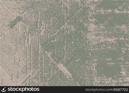 Distress urban used texture. Grunge rough dirty background. Brushed green paint cover. Overlay aged grainy messy template. Renovate wall scratched backdrop. Empty aging design element. EPS10 vector.