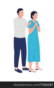 Distressed couple semi flat color vector characters. Standing figures. Full body people on white. Man hugs woman shoulders isolated modern cartoon style illustration for graphic design and animation. Distressed couple semi flat color vector characters