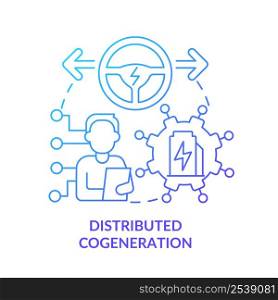 Distributed cogeneration blue gradient concept icon. Successful energy management abstract idea thin line illustration. Perform analysis. Isolated outline drawing. Myriad Pro-Bold font used. Distributed cogeneration blue gradient concept icon