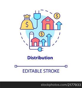 Distribution concept icon. Impact of rural electrification abstract idea thin line illustration. Isolated outline drawing. Editable stroke. Roboto-Medium, Myriad Pro-Bold fonts used. Distribution concept icon