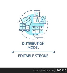 Distribution model blue concept icon. Logistics and supply chain. Ship goods from warehouse. Business model abstract idea thin line illustration. Vector isolated outline color drawing. Editable stroke. Distribution model blue concept icon