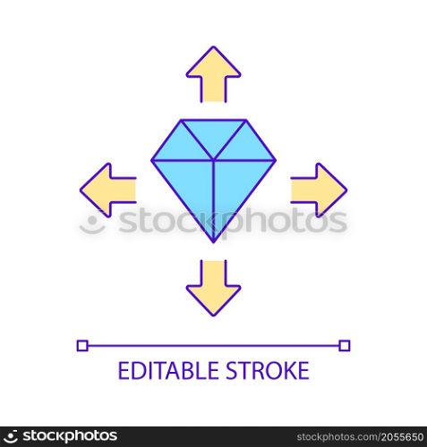 Distribution of jewelry and gems RGB color icon. Precious accessories wholesale business. Delivery service. Isolated vector illustration. Simple filled line drawing. Editable stroke. Distribution of jewelry and gems RGB color icon