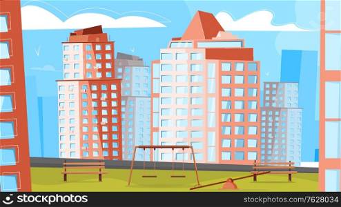 District of new buildings composition with landmarks new buildings skyscrapers residential complex vector illustration
