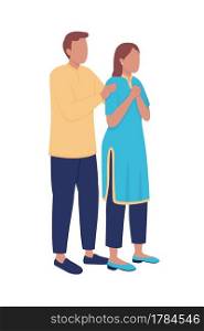 Disturbed husband and wife semi flat color vector characters. Standing figures. Full body people on white. Sideways hug isolated modern cartoon style illustration for graphic design and animation. Disturbed husband and wife semi flat color vector characters