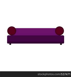 Divan violet lifestyle comfortable furniture flat vector icon. Bright TV sofa living room design interior house front view