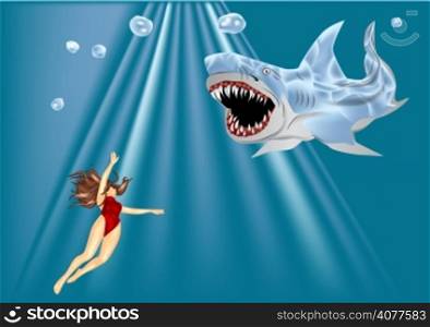 diver and shark in the blue sea. 10 EPS