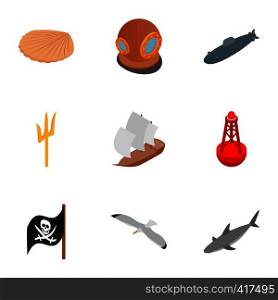 Diver icons set. Isometric 3d illustration of 9 diver vector icons for web. Diver icons set, isometric 3d style