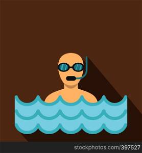Diver with scuba icon. Flat illustration of diver with scuba vector icon for web. Diver with scuba icon, flat style