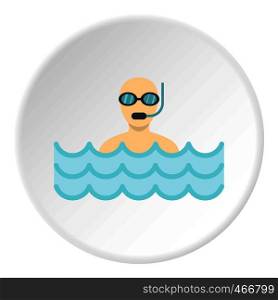 Diver with scuba icon in flat circle isolated vector illustration for web. Diver with scuba icon circle