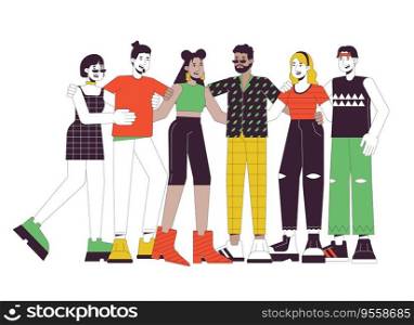 DIverse community flat line concept vector spot illustration. Multinational friendly people. 2D cartoon outline characters on white for web UI design. Editable isolated color hero image. DIverse community flat line concept vector spot illustration