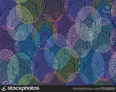 Diverse fingerprint concept, data security metaphor. Vector seamless pattern.