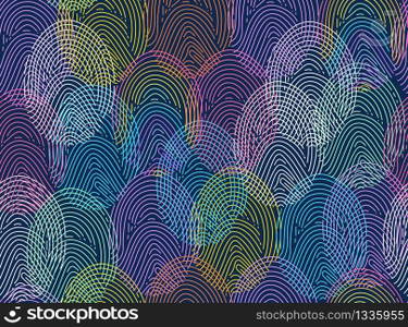Diverse fingerprint concept, data security metaphor. Vector seamless pattern.