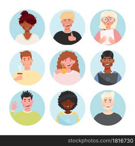 Diverse group of people avatars set. Vector illustration.