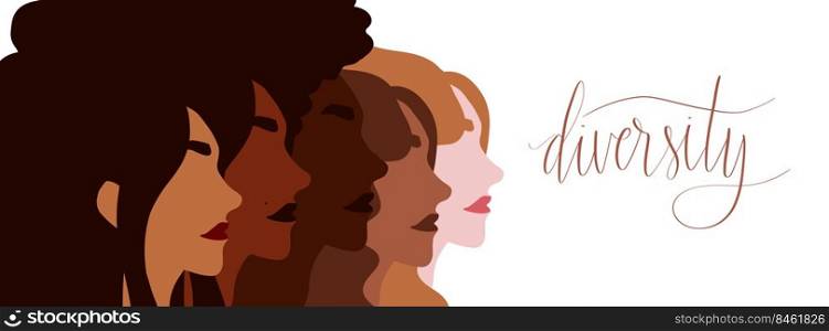 Diverse group of women illustration. Diversity and equality concept vector. Handwritten≤ttering. Diverse group of women illustration. Diversity and equality concept. Handwritten≤ttering