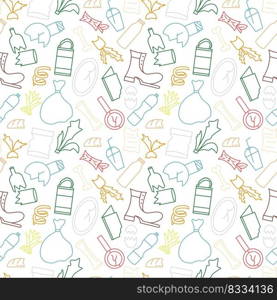 Diverse household trash seamless pattern. Garbage background. Model of environmental pollution. Repeat template for design vector illustration. Diverse household trash seamless pattern