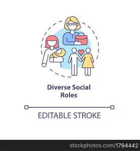 Diverse social roles concept icon. Lifeway choice and self-determination. Parenting and careering abstract idea thin line illustration. Vector isolated outline color drawing. Editable stroke. Diverse social roles concept icon