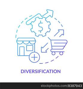 Diversification blue gradient concept icon. Offering new products. Motive for business merger abstract idea thin line illustration. Isolated outline drawing. Myriad Pro-Bold fonts used. Diversification blue gradient concept icon