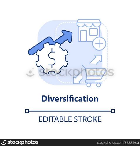 Diversification light blue concept icon. Offering new products. Motive for merger abstract idea thin line illustration. Isolated outline drawing. Editable stroke. Arial, Myriad Pro-Bold fonts used. Diversification light blue concept icon