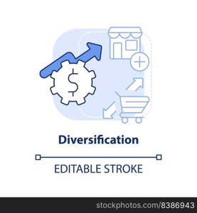 Diversification light blue concept icon. Offering new products. Motive for merger abstract idea thin line illustration. Isolated outline drawing. Editable stroke. Arial, Myriad Pro-Bold fonts used. Diversification light blue concept icon