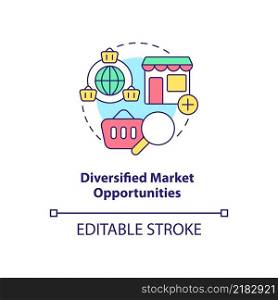 Diversified market opportunities concept icon. Export business advantages abstract idea thin line illustration. Isolated outline drawing. Editable stroke. Arial, Myriad Pro-Bold fonts used. Diversified market opportunities concept icon